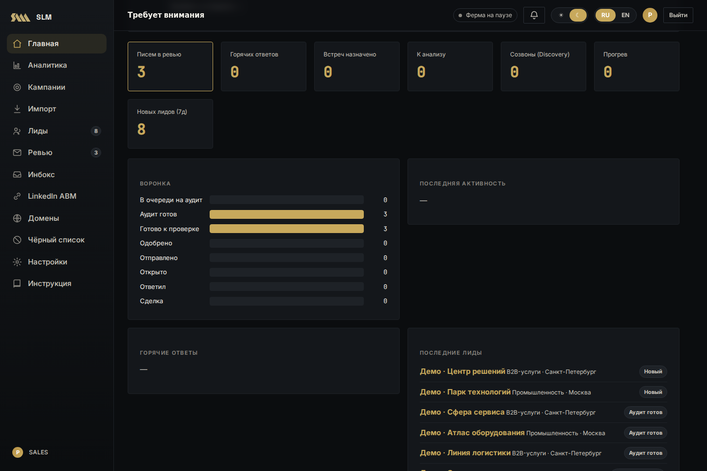 Dashboard and workflow stages · demo data